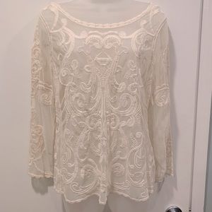 Express Sheer Cream Top to layer over tank, Small